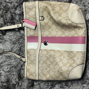 Vintage Coach Signature Stripe Crossbody Messenger Pink Cream Canvas Bag
